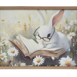 Bunny Reading Book Wood Wall Decor Easter Spring Viral